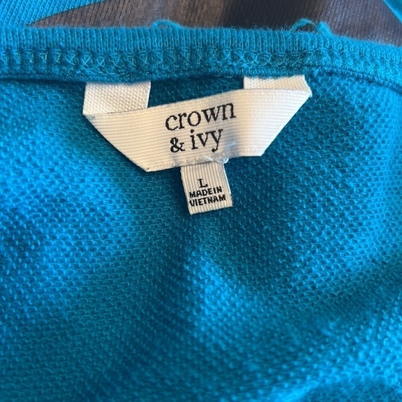 Crown & Ivy I Need A Hot Toddy Raw Hem Sweatshirt Top Blue Size Large - Picture 8 of 9